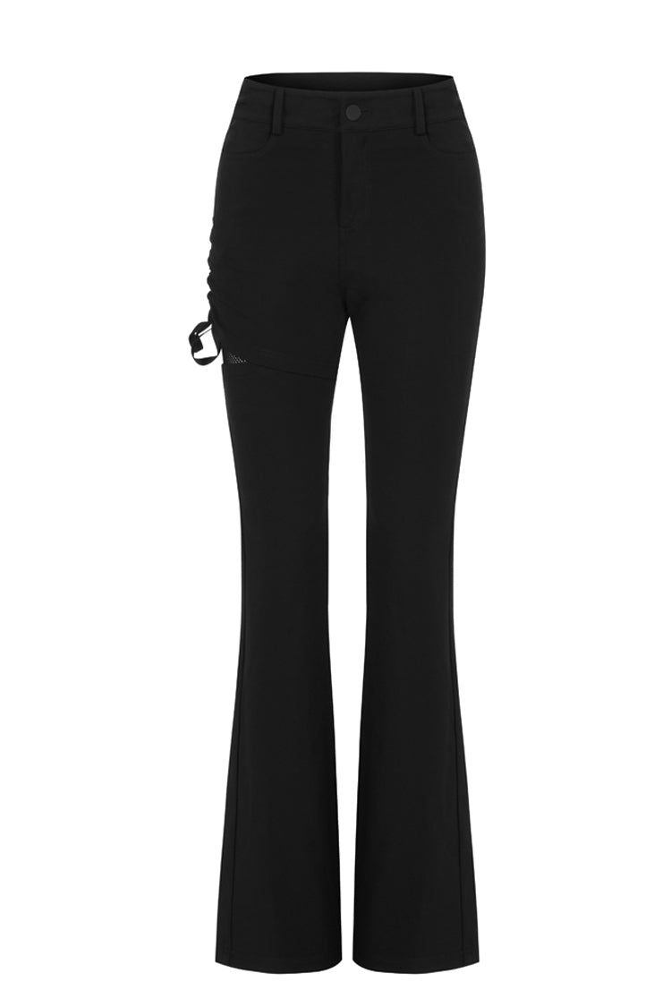 Black Side Open Drawstring Design Sexy Elastic Women's Punk Flared Pants