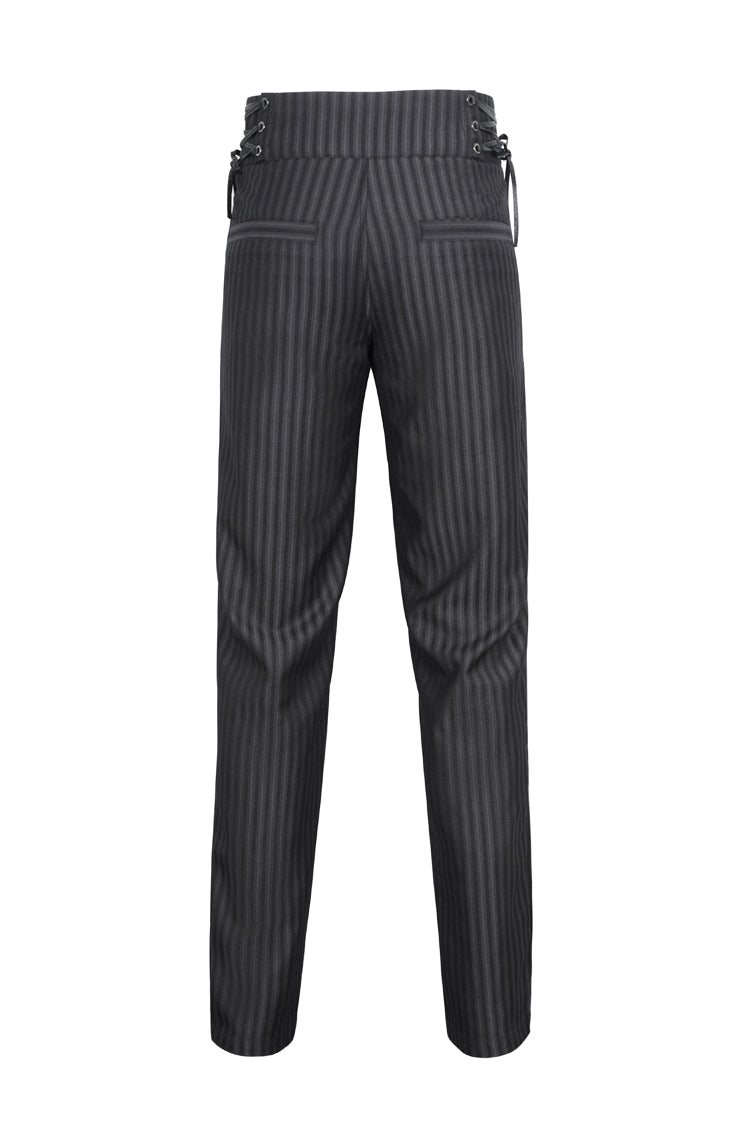 Black High Waisted Lace-Up Striped Men's Gothic Pants