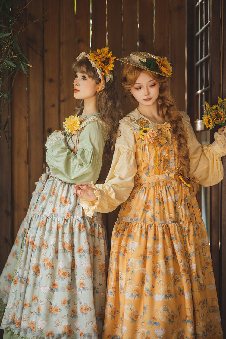 Yellow [Gardening Sunflower] Sleeveless Print Ruffle Bowknot Sweet Elegant Lolita Jsk Dress