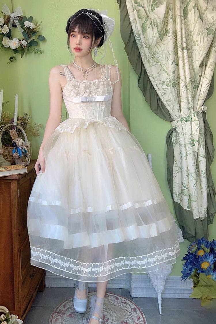 Ivory [Swan Castle] Ruffle Bowknot Lace Sweet Elegant Gorgeous Lolita Jsk Long Dress