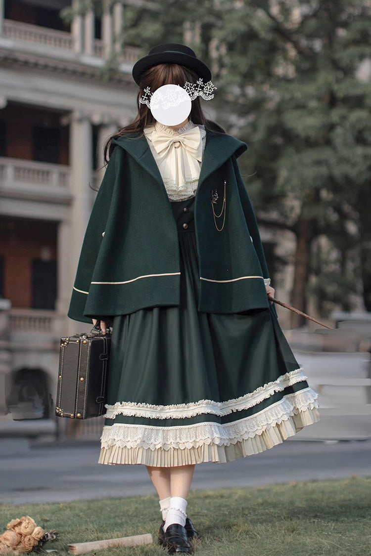 Grün [Artemis SP] Elegantes Lolita-Pulloverkleid im College-Stil mit Rüschen und Schleife