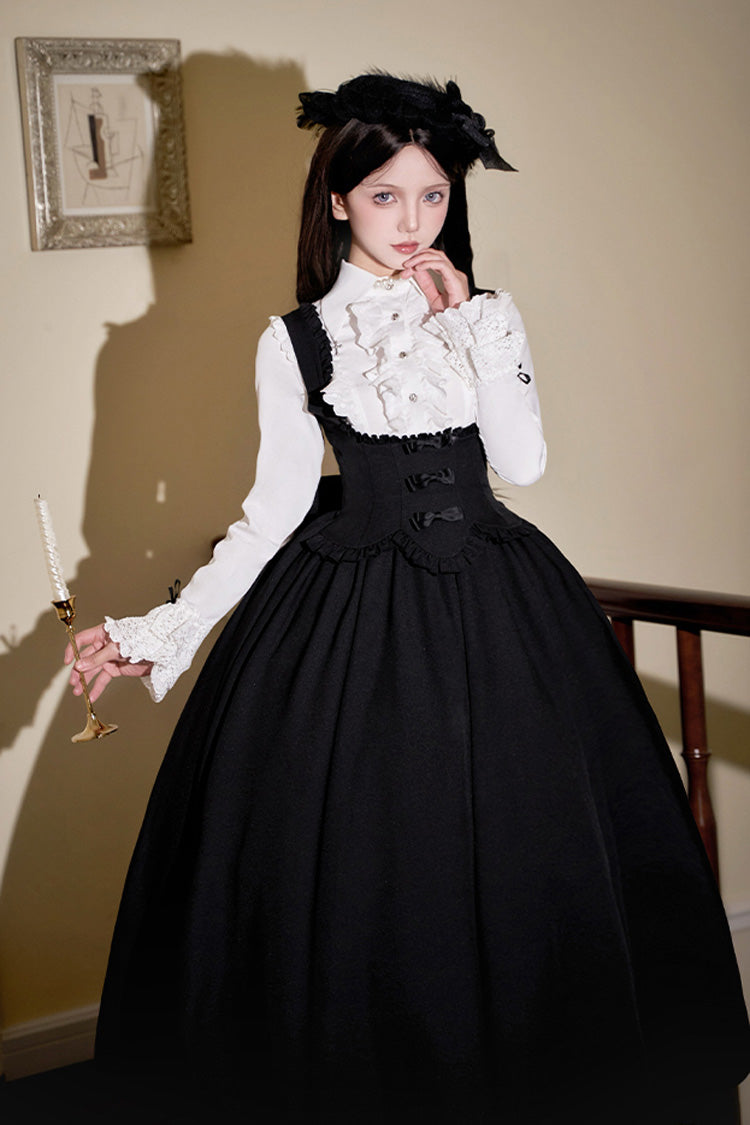 Black [Silent Words] Ruffle Bowknot Classic Lolita Jsk Push-Up Dress