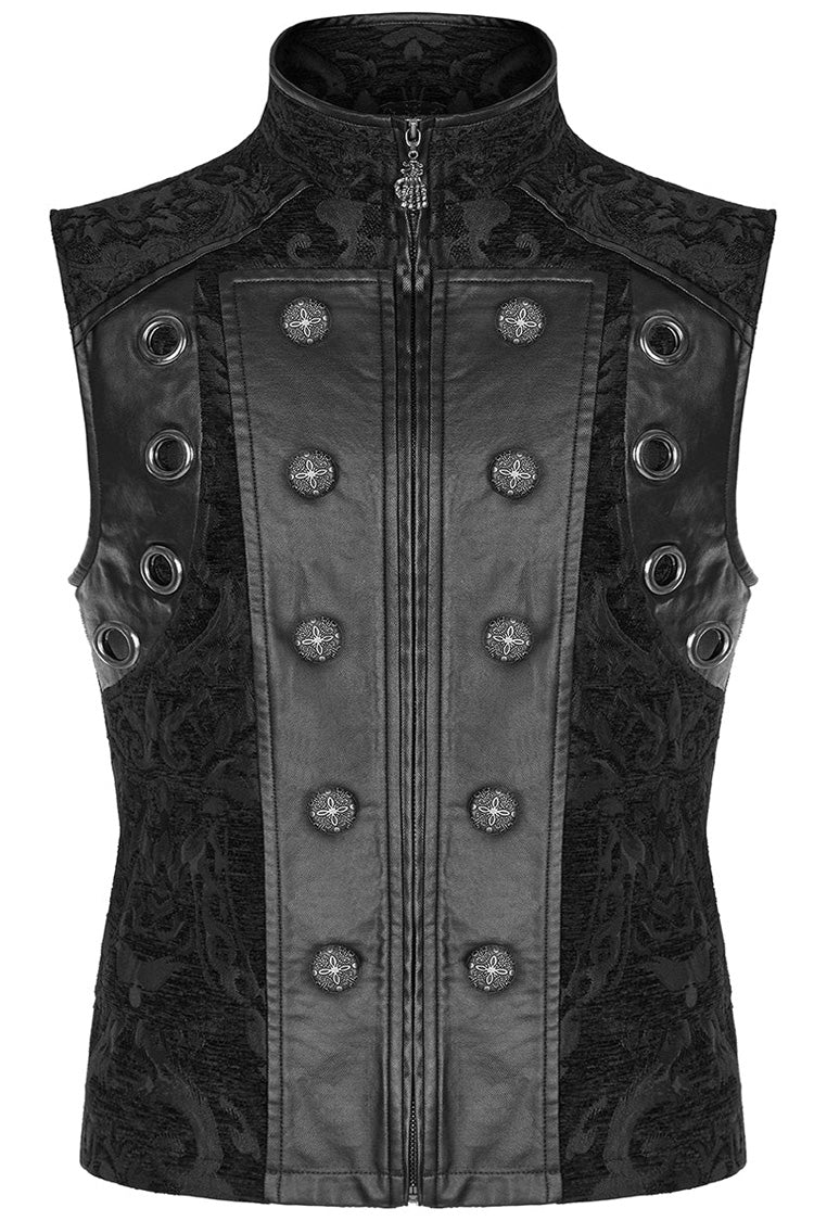 Men's Stand Collar Jacquard Print Stitching Metal Ring Decoration Gothic Vest 2 Colors