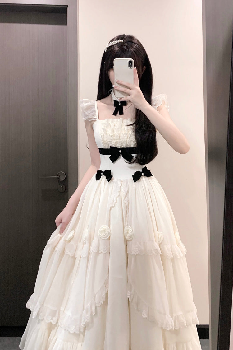 Ivory Free Verse Poetry Ruffle Bowknot Sweet Elegant Princess Lolita Tiered Dress