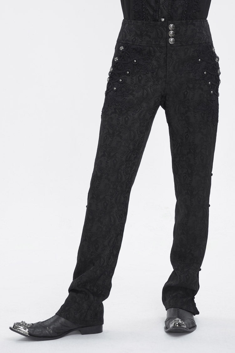 Black Jacquard Embroidery Men's Gothic Pants