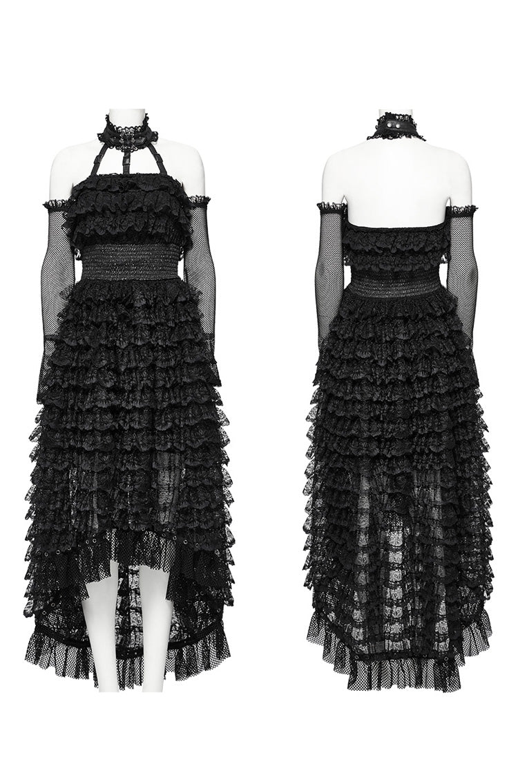 Black Halterneck Long Sleeves Ruffle Lace Women's Punk Dress