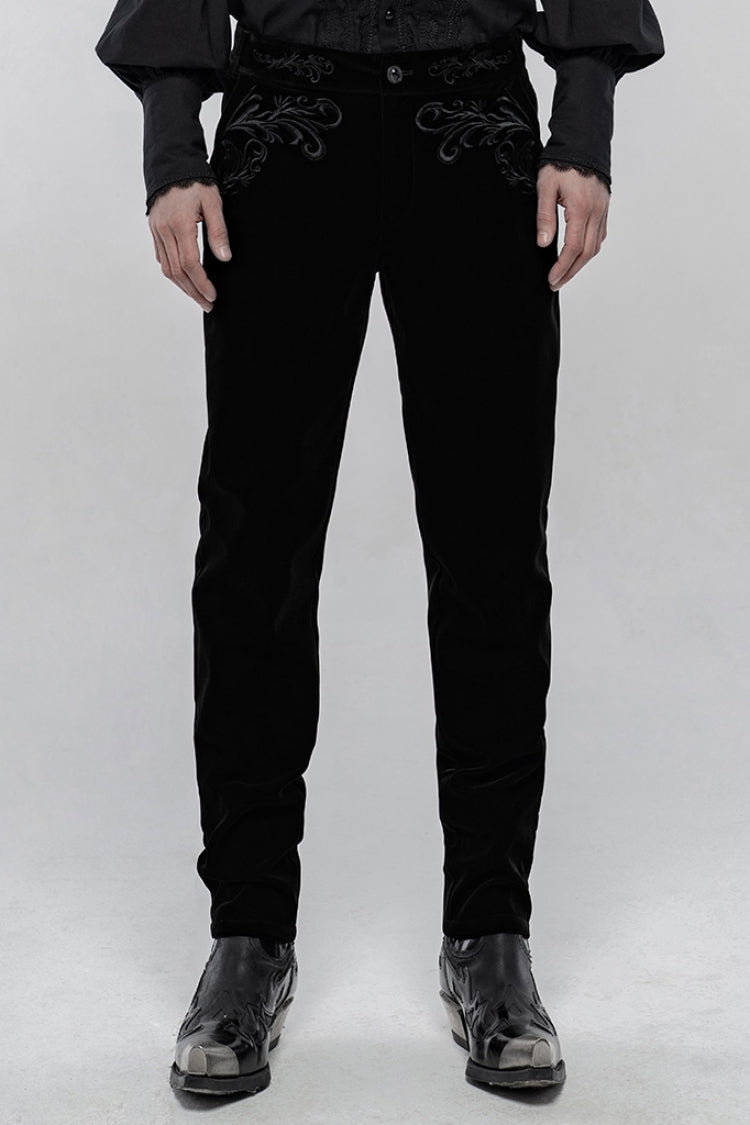 Black Buttons Embroidery Men's Gothic Straight Leg Pants