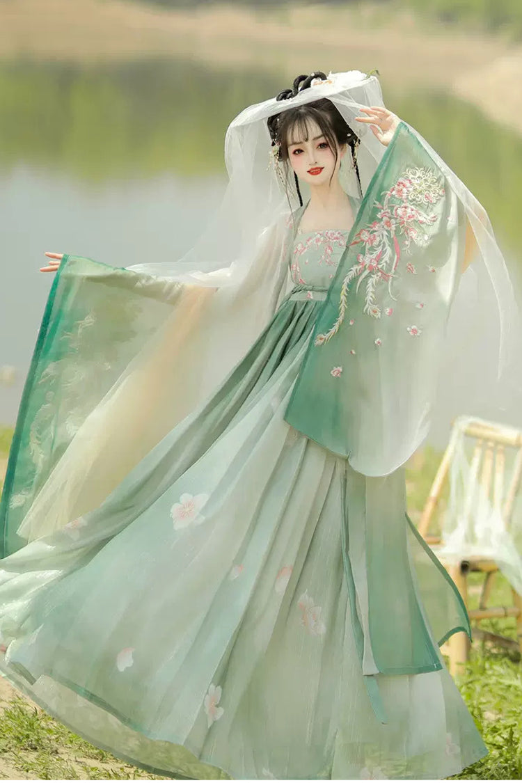 Embroidery Women's Sweet Chinese Style Hanfu Dress Full Set 2 Colors