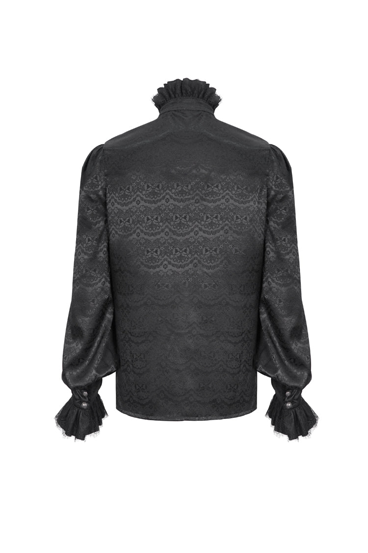 Black Stand Collar Long Sleeves Jacquard Ruffle Men's Gothic Blouse