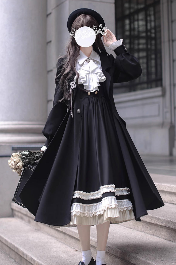 Schwarzes [Hathaway] Elegantes Lolita-Pulloverkleid mit Rüschen und Schleife