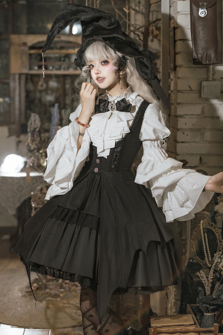 Black Magical Girl Ruffle Cardigan Bowknot Gothic Princess Lolita Strap Dress