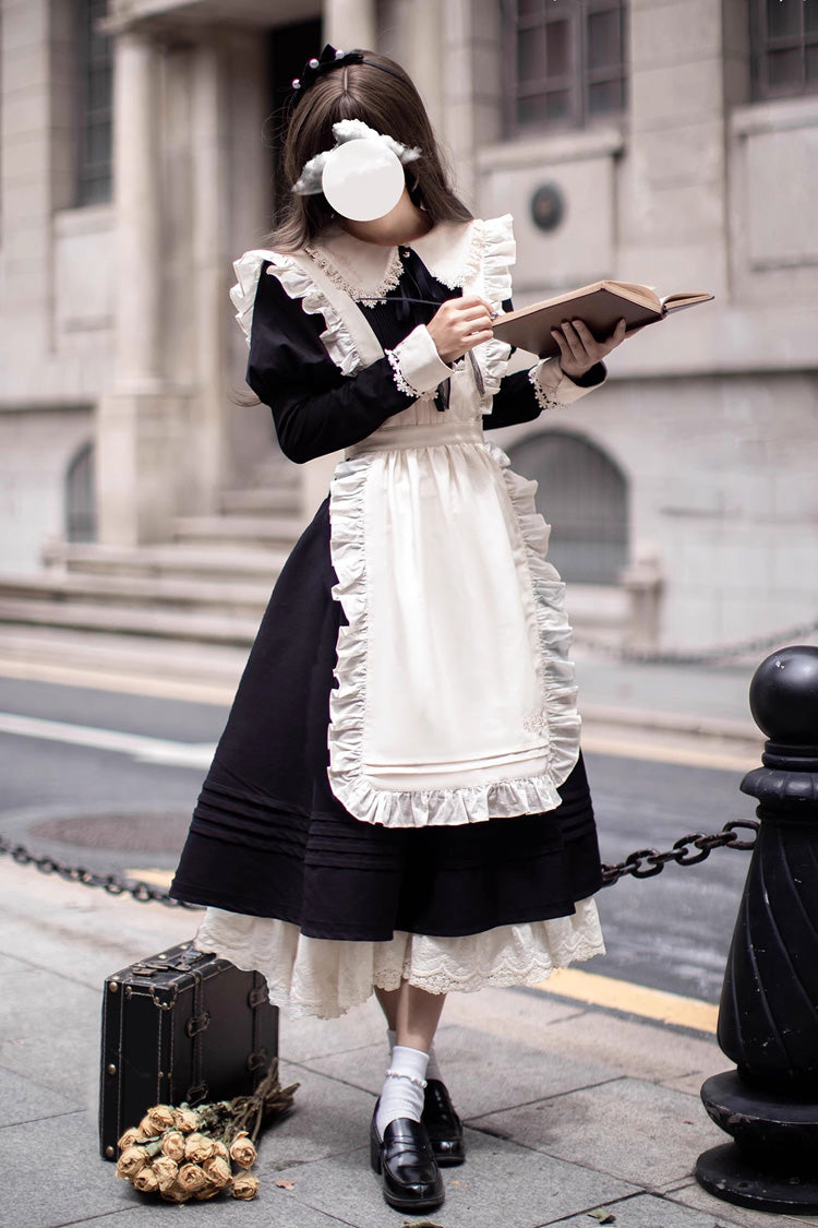 Schwarzes [Angelina] Puppenkragen Lange Ärmel Rüschen Schleife Klassisches Vintage Elegantes Lolita Kleid