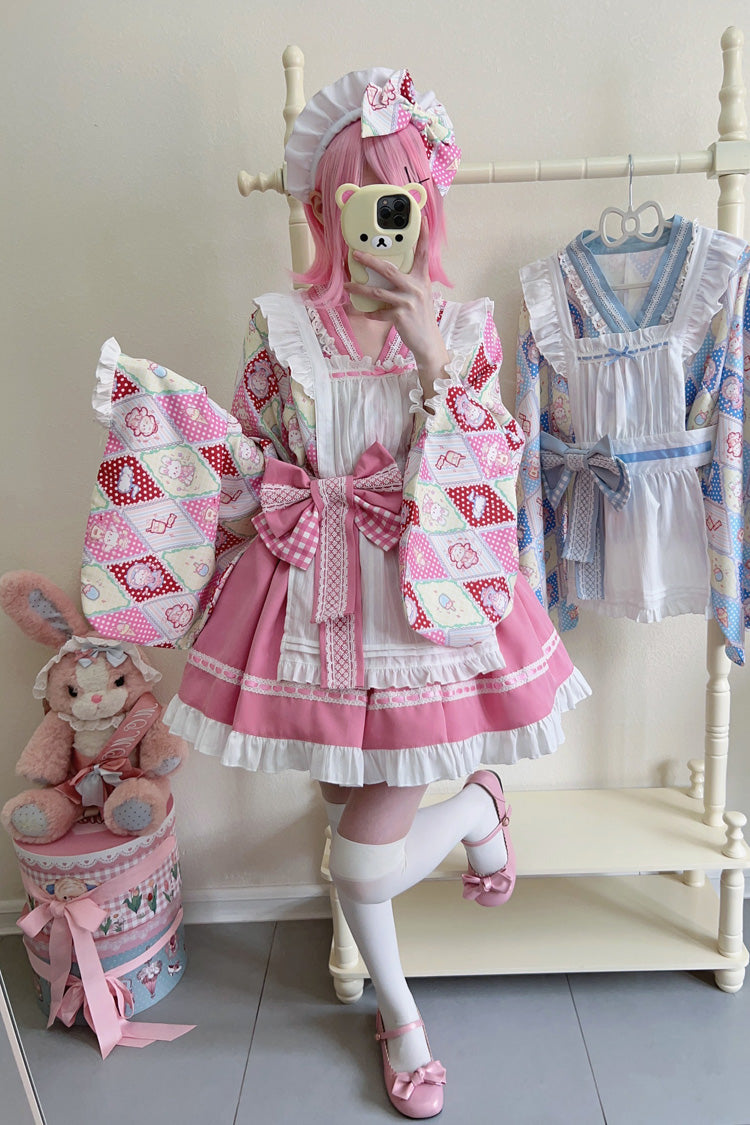 [Showa Sweet Pet] Süßes japanisches Lolita-Dienstmädchenkleid mit Rüschen und Schleife, 6 Farben