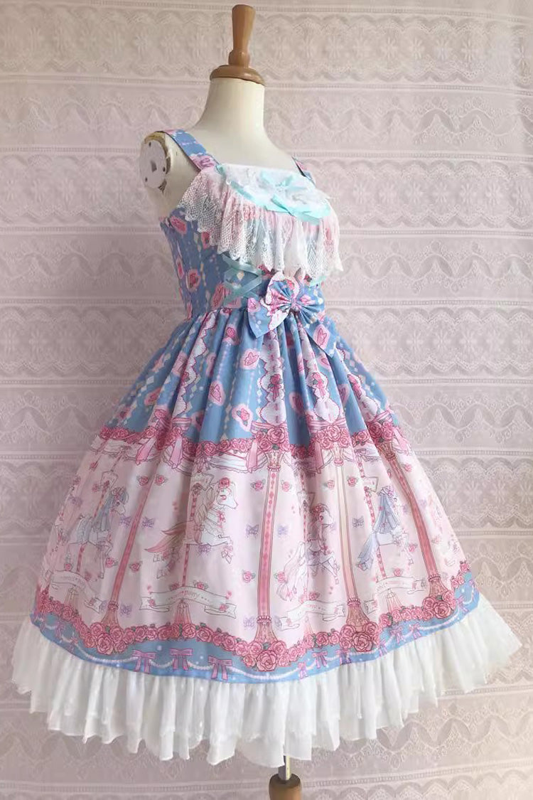 Rose Trojan Print Ruffle Bowknot Sweet Lolita Jsk Dress 3 Colors