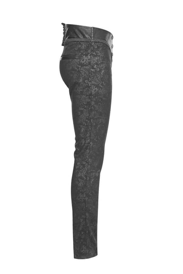 Black Waist Head Stereoscopic Pattern Leather Metal Buckle Lace-Up Men's Gothic Trousers