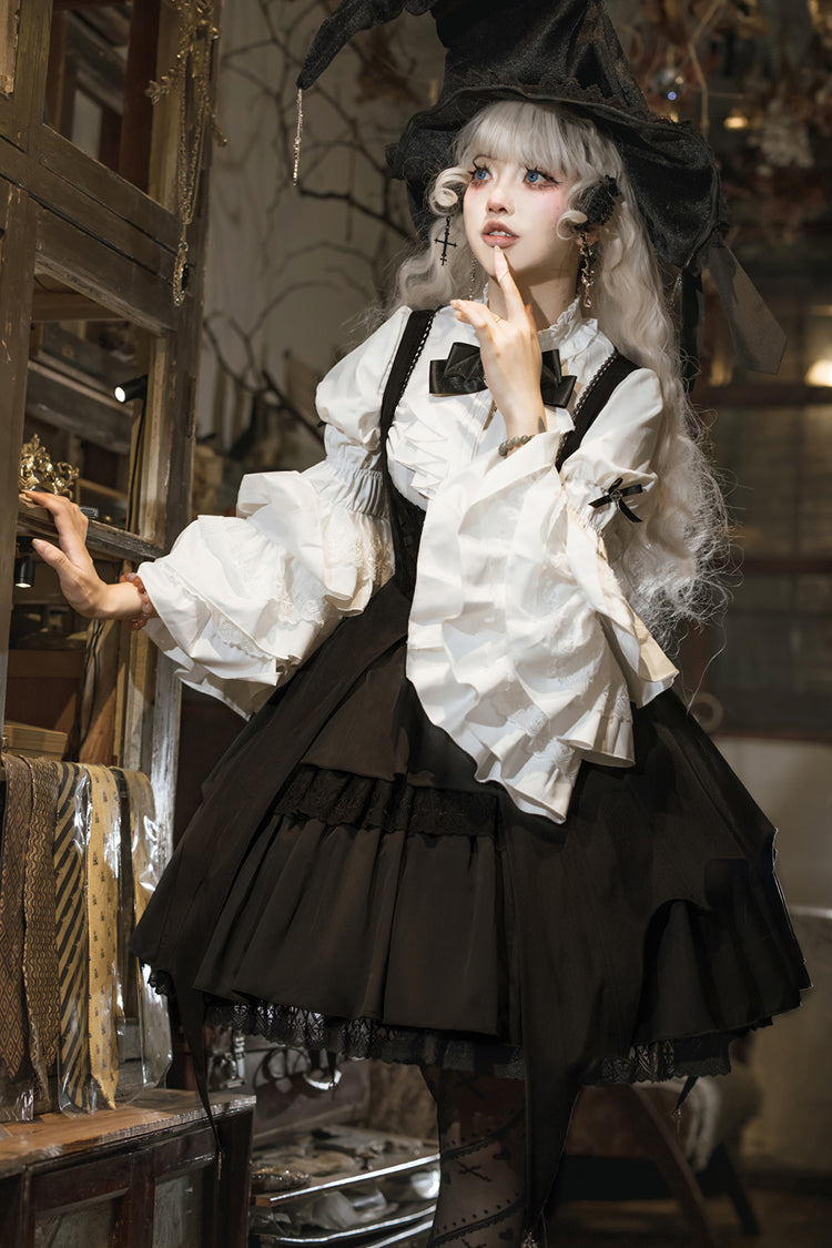 Black Magical Girl Ruffle Cardigan Bowknot Gothic Princess Lolita Strap Dress