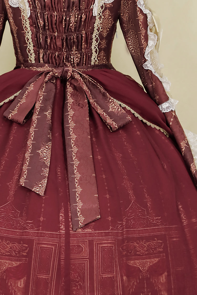 Rotes klassisches Lolita-Prinzessinnenkleid mit Barock-Palast-Print