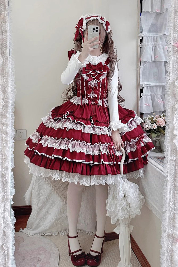 Sweet Multi-Layered Ruffle Bowknot Lace Princess Ballet Lolita Jsk Dress 4 Colors