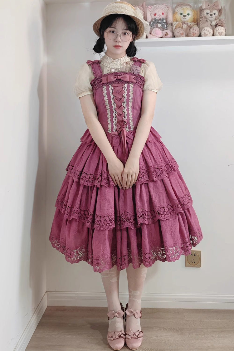 Berry Purple [Forest Waltz] Embroidery Bowknot Lace-Up Slim Sweet Elegant Lolita Suspender Top