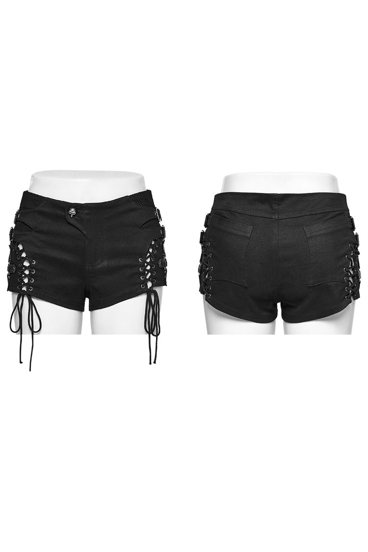 Black Lace-Up Mesh Buckle Women's Punk Shorts