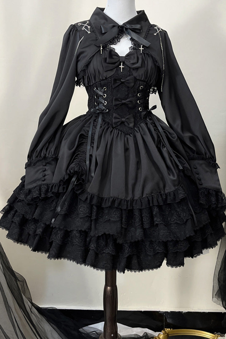 Black [Cross of Merit] Multi-Layered Bowknot Lace Gothic Lolita Jsk Dress