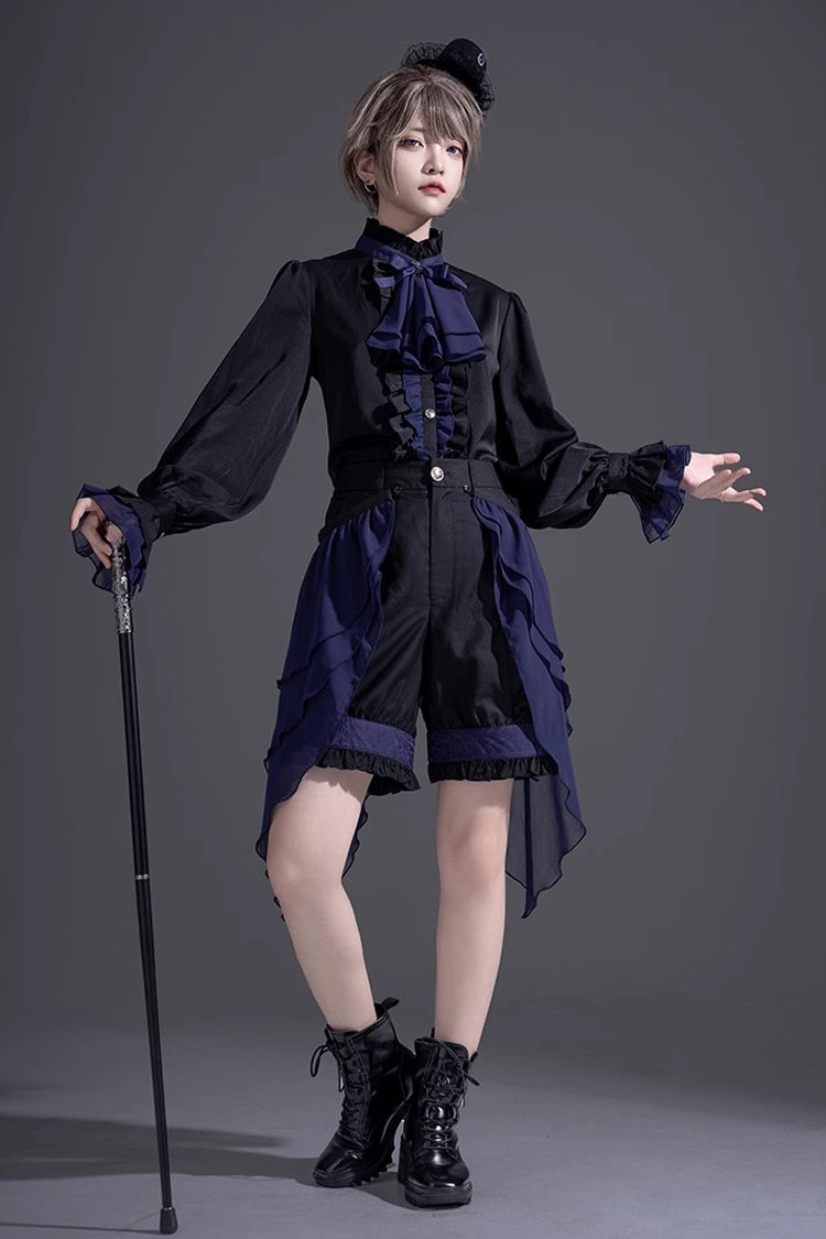 Black/Blue Evil Twins Ouji Prince Handsome Lolita Vest Shirt Shorts Set