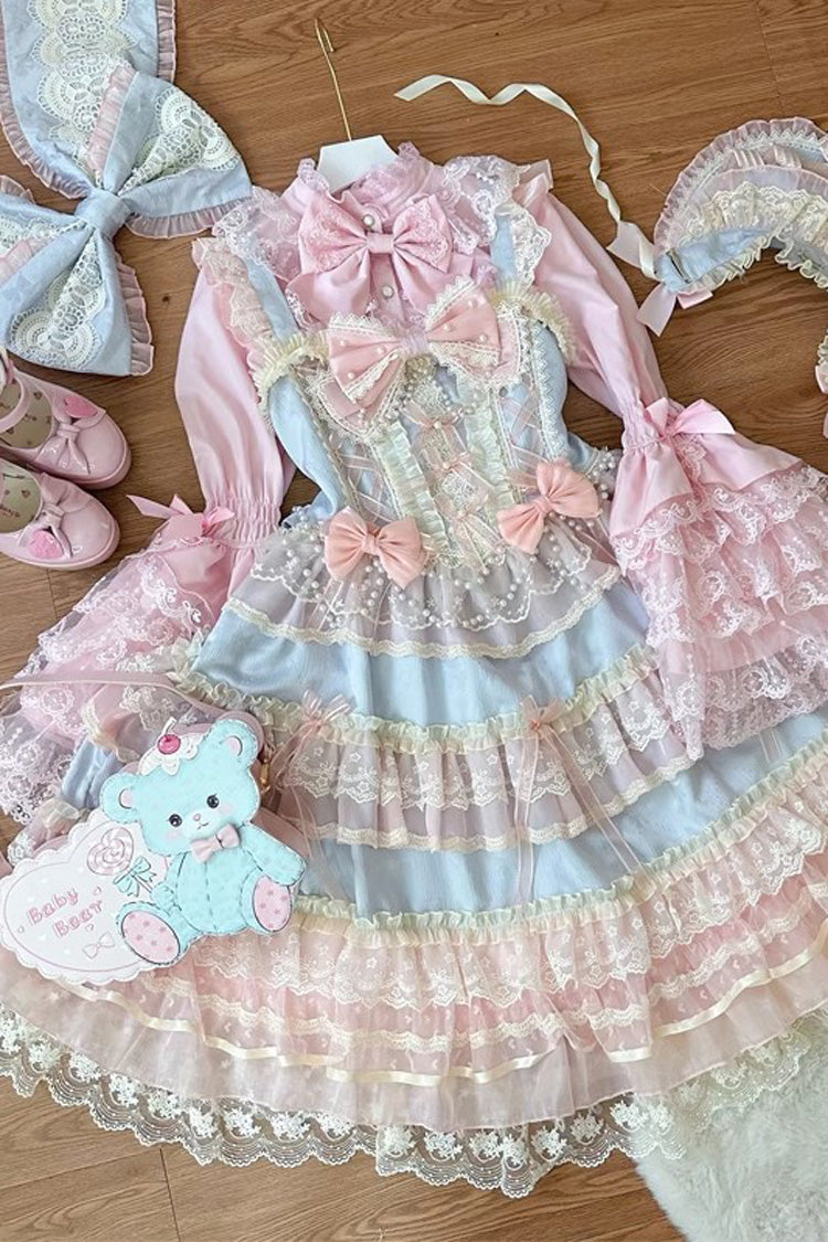 Blue [Star Love Song] Ruffle Hanayome Bowknot Lace Sweet Lolita Jsk Dress