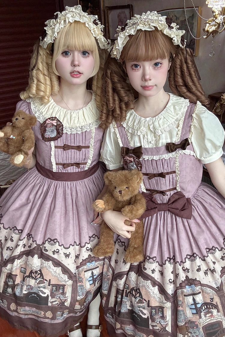 Pink/Purple Bear Print Bowknot Classic Lolita JSK Dress