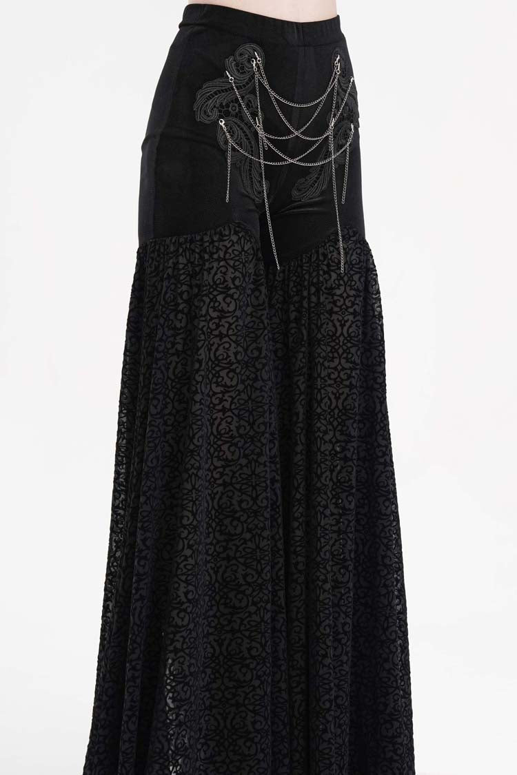 Black Chain Jacquard Floral Hollow Lace Women's Gothic Pants