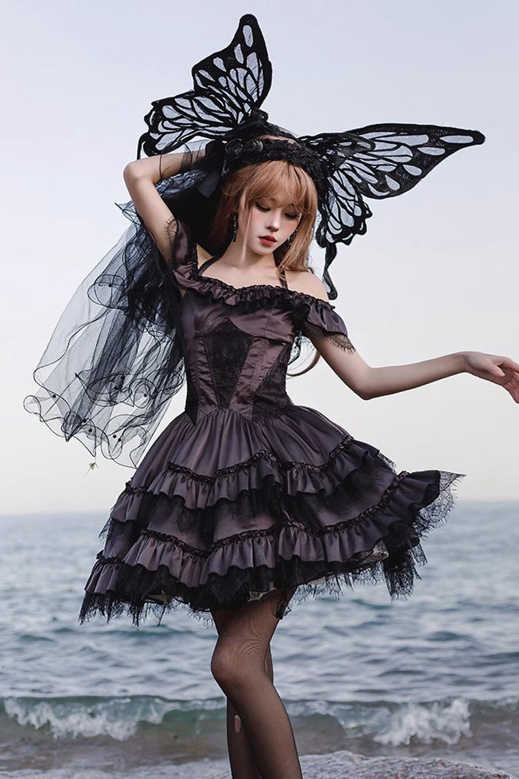 Black/Purple Silent Melody Ballet Style Halter Boat Neck Short Sleeve –  LolitaInside