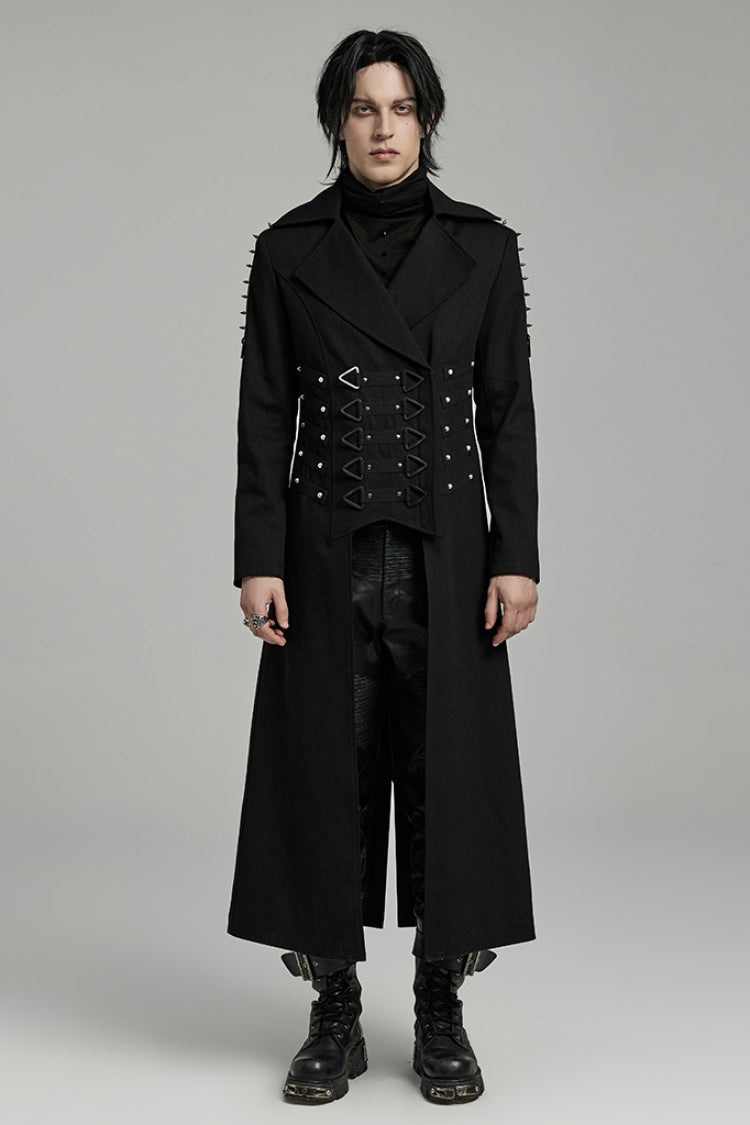 Black Lapel Collar Slim Studded Men's Punk Coat