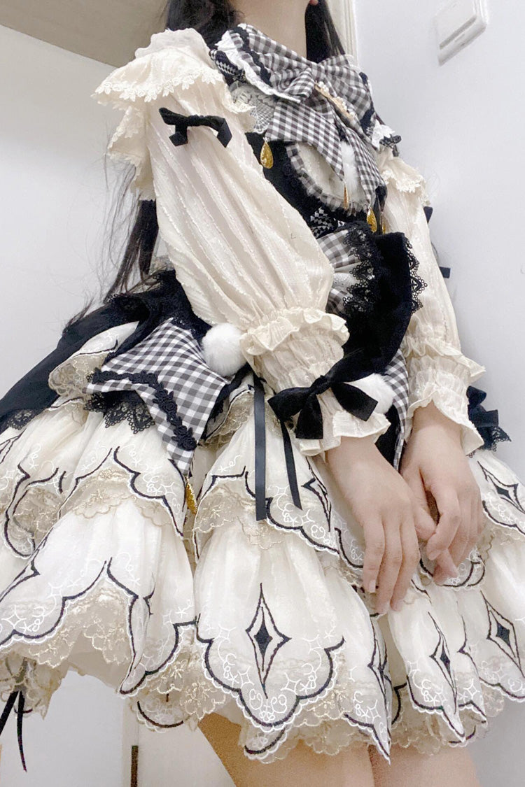 Black/White [Little Witch] Ruffle Embroidery Bowknot Gothic Lolita Jsk Dress Full Set