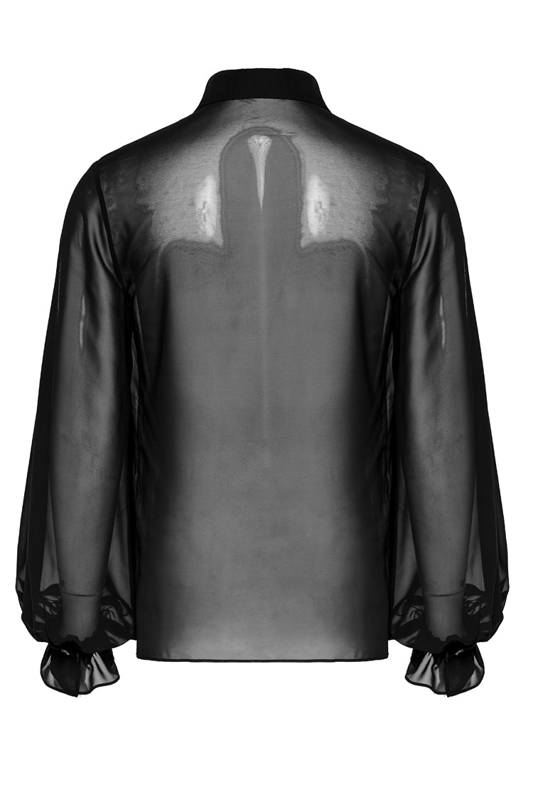 Black Lapel Collar Sheer Men's Gothic Blouse