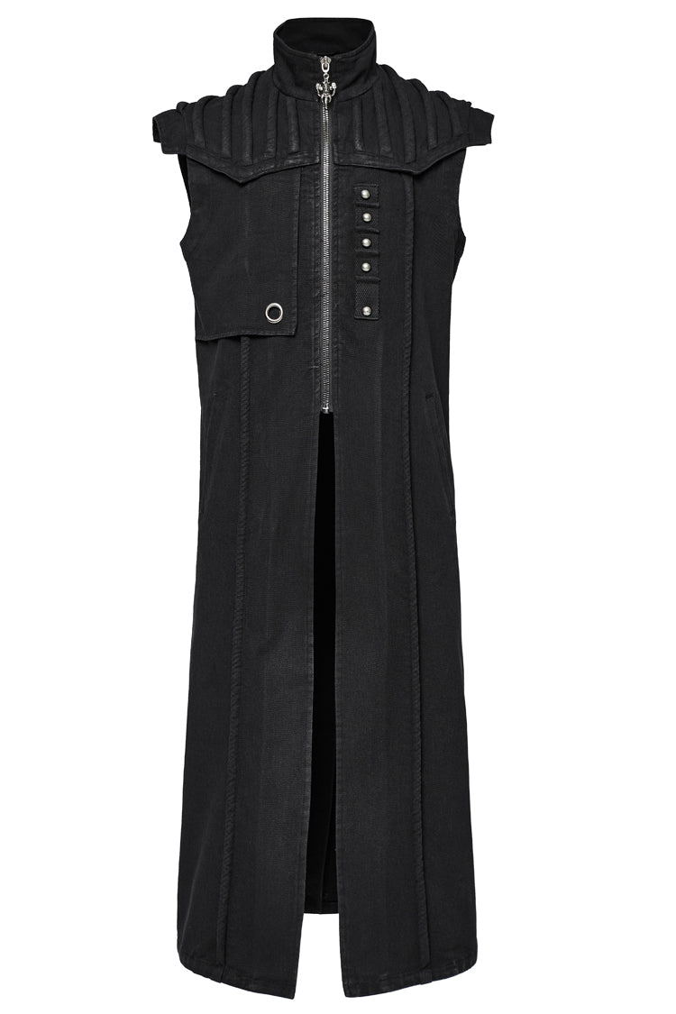 Black Stand Collar High Waisted Slim Men's Gothic Long Vest