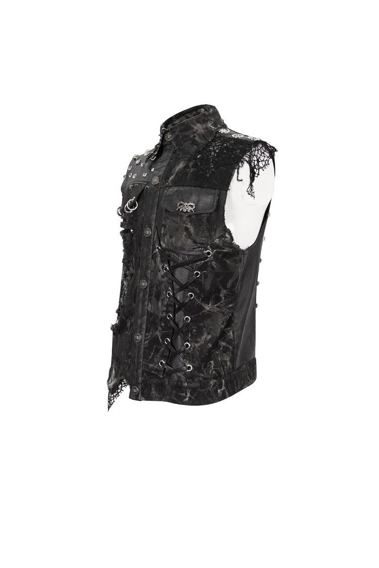 Black Loose Non-Stretch Tie-Dye Decadent Snatched Skull Sheep Head Decoration Men's Punk Vest