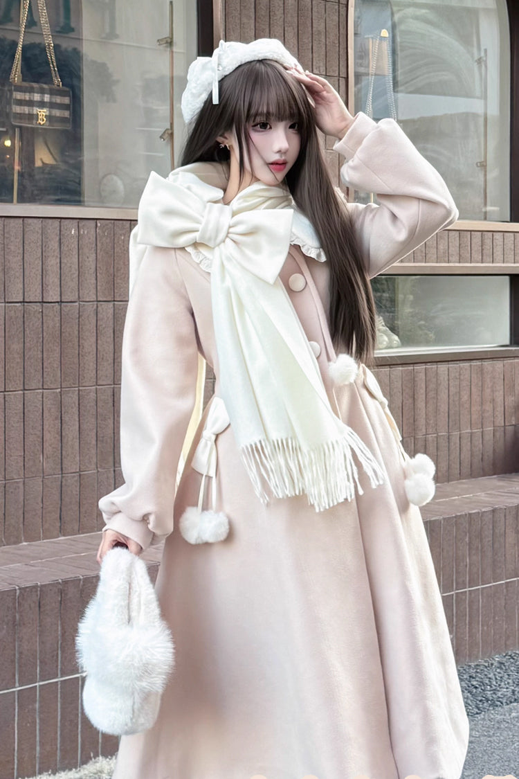 [Winter Sonata] Long Sleeves Bowknot Sweet Elegant Lolita Long Coat 2 Colors