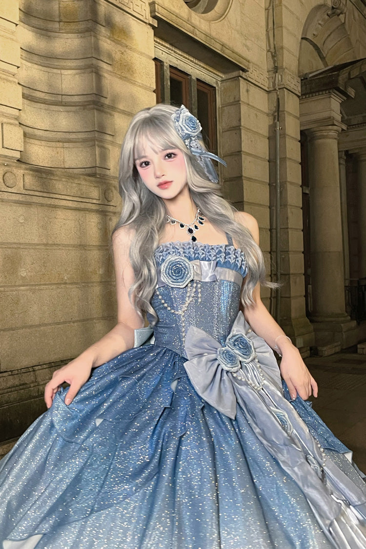 Blue Capture The Stars Hanayome Bowknot Shiny Sweet Princess Lolita Jsk Dress Full Set