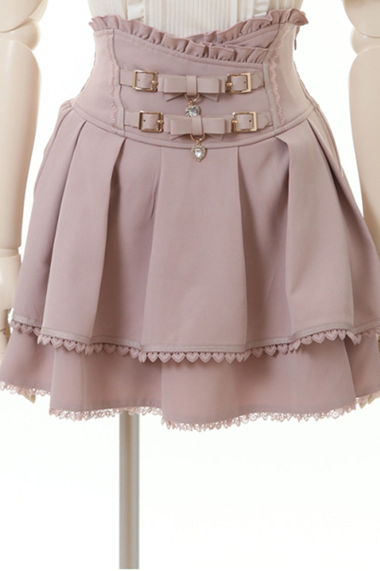 Double Bowknot Ruffle Slim Sweet Jirai Kei Skirt 3 Colors
