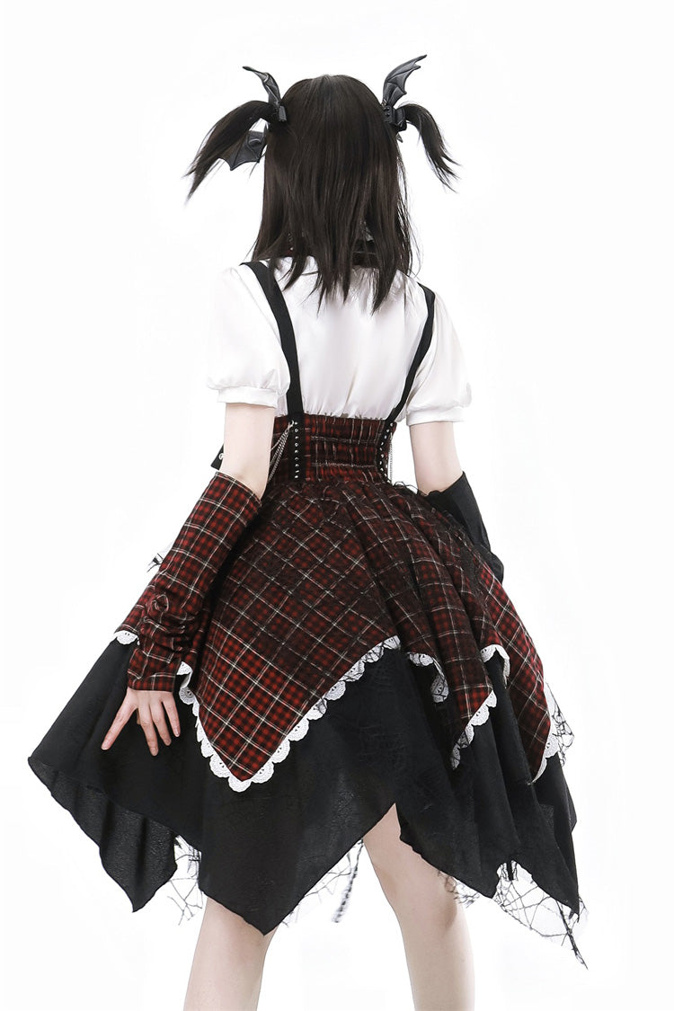 Black/Red [Soul Mantra] Plaid Print Irregular Sweet Lolita Strap Dress