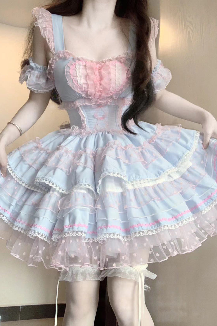 Blue/Pink Pray Multi-Layered Ruffle Lace Sweet Princess Lolita Jsk Dress