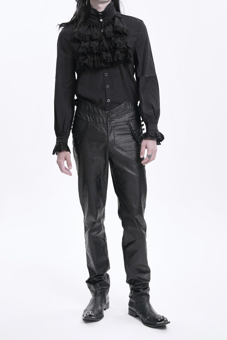 Black High Waisted Faux Leather  Men's Gothic Pants