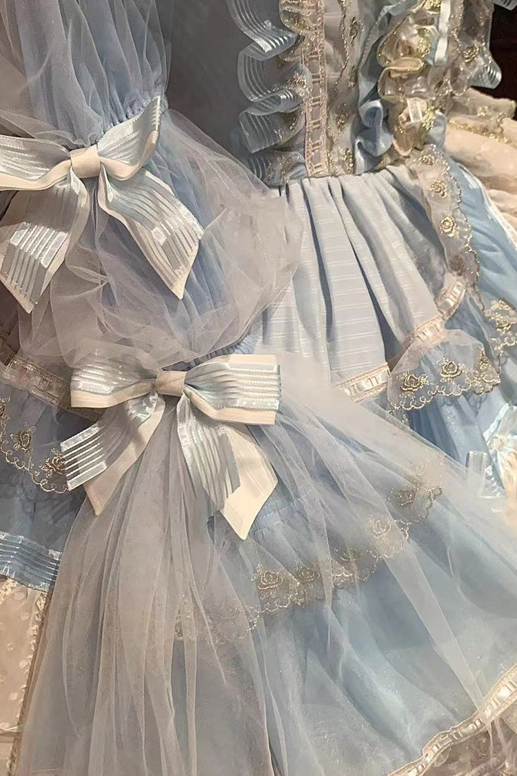 Blaues mehrlagiges Hanayome Lolita Kleid mit Rüschen, Schleife und Spitze