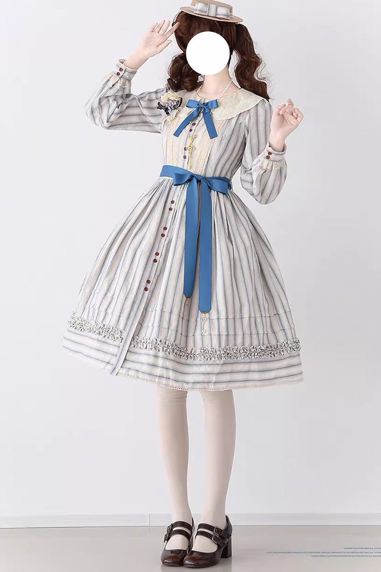 Forest Atlas Striped Print Long Sleeves Bowknot Sweet Lolita Dress 3 Colors