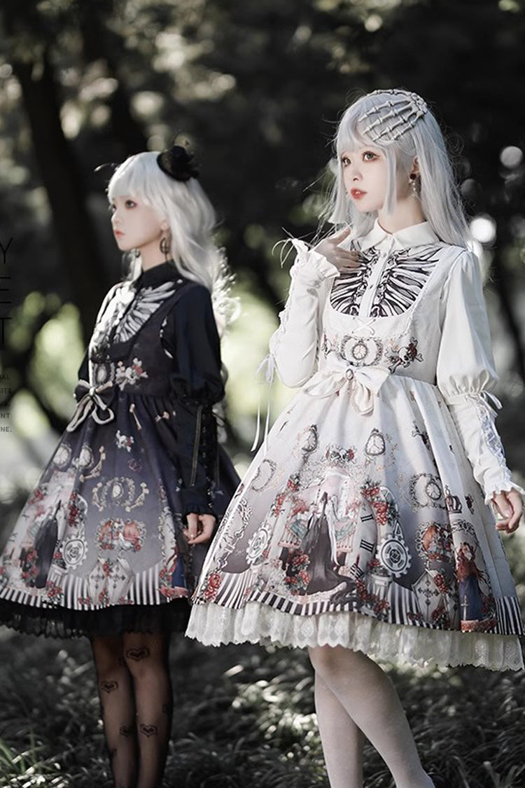 Dark Fairy Tale Print Ruffle Bowknot Gothic Lolita Jsk Dress 2 Colors