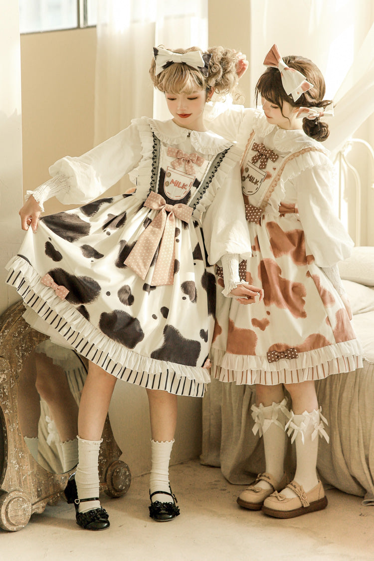 Milk Cow Print Ruffle Bowknot Sweet Lolita Jsk Dress 5 Colors