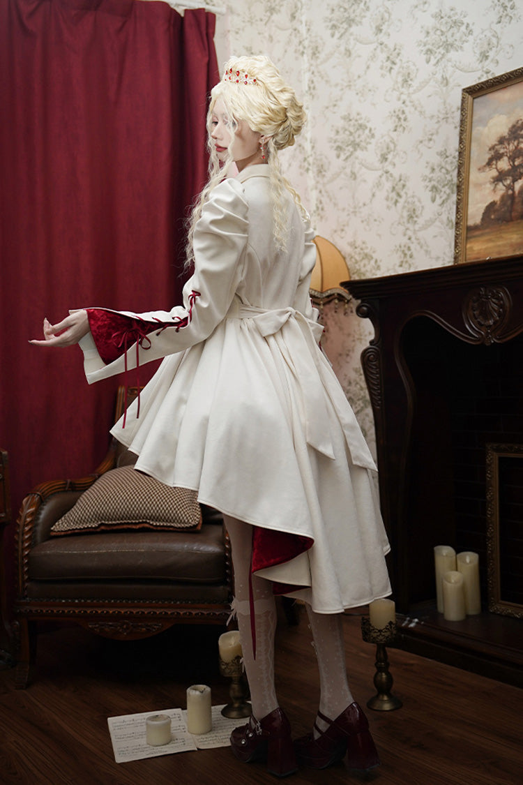 White Double-breasted Short Front and Long Back Irregular Gothic Lolita Coat