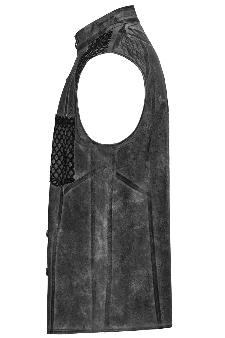 Grey Stand Collar Stitching Men's Punk Vest