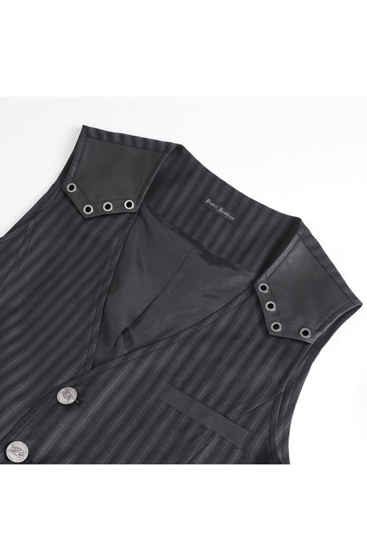 Black Striped V Collar Stitching Slim Men's Gothic Vest