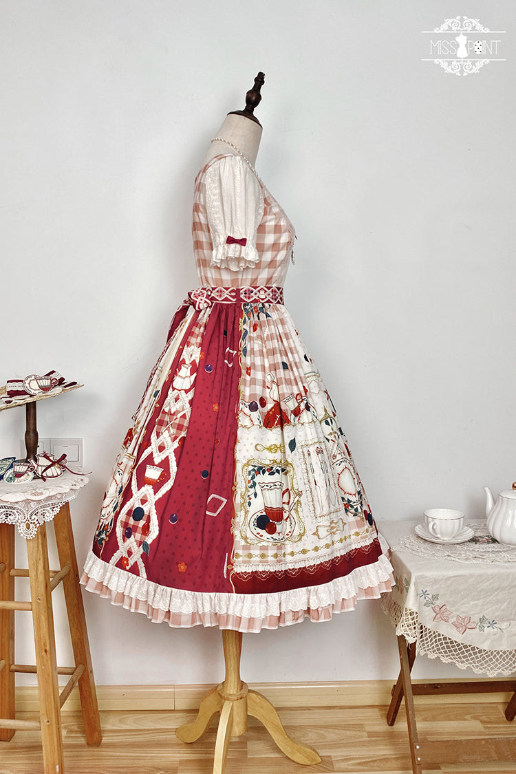 Red [Tea Party] Short Sleeves Print Ruffle Bowknot Lace Sweet Elegant Lolita Dress