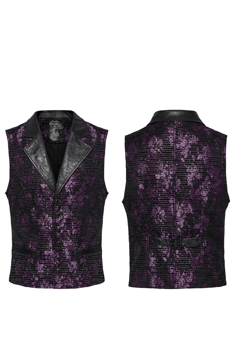 Violet V Collar Sleeveless Print Skull Buckle Men's Gothic Vest